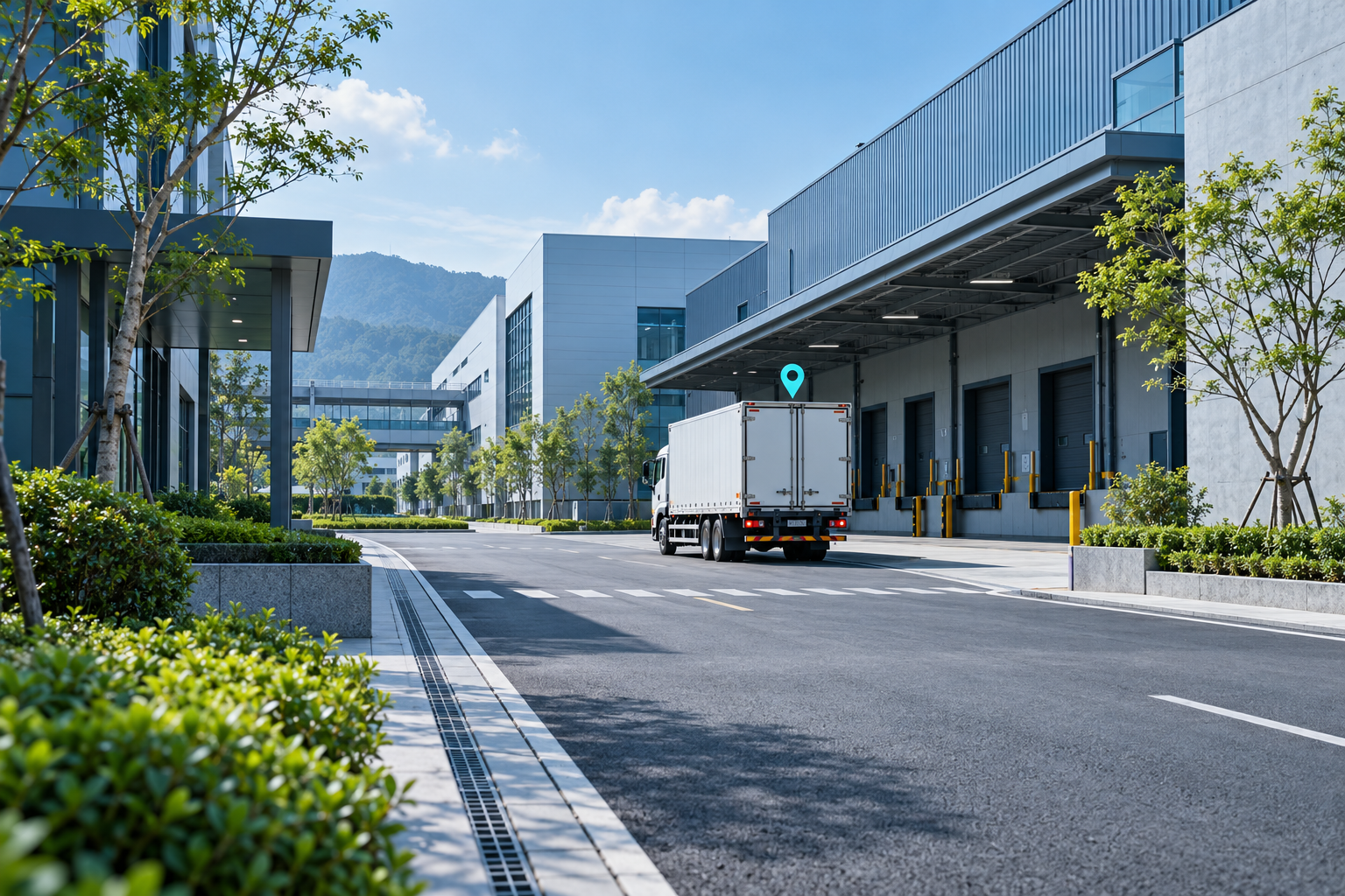 園區道路與配送車輛的室外移動情境示意
